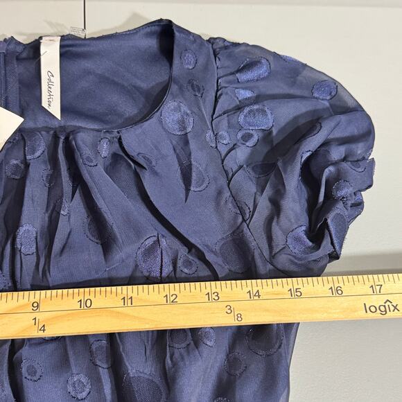 NY Collection Womens Midi Fit & Flare Dress Size Petite Medium Navy Coquette New - Picture 14 of 16